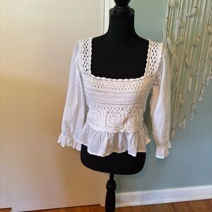 White Crochet Peplum Top size: Large
